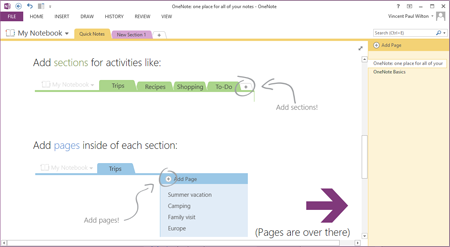 OneNote on Agility Desktop - Pages and Sections